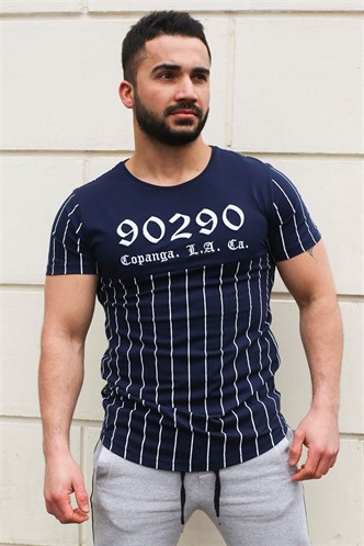 Madmext Bisiklet Yaka Çizgi Detaylı Lacivert Tişört 2863