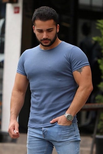 Madmext Men Basic Indigo T-Shirt 4077