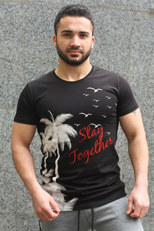 Madmext Black Printed T-shirt for Men 3026
