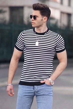 Madmext Bisiklet Yaka Siyah Erkek Triko Tişört 4602