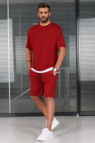 Madmext Bordo Oversize Erkek Şort Takımı 5668