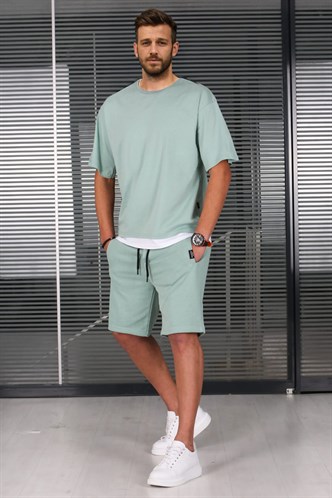 Madmext Çağla Yeşili Oversize Erkek Şort Takımı 5668