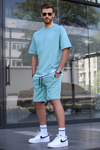 Madmext Çağla Yeşili Oversize Erkek Şort Takımı 5668