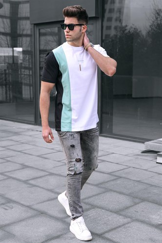 Madmext Çizgili Beyaz T-Shirt 5370