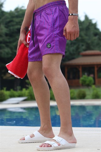 Madmext Purple Striped Swim Wear Short 4253