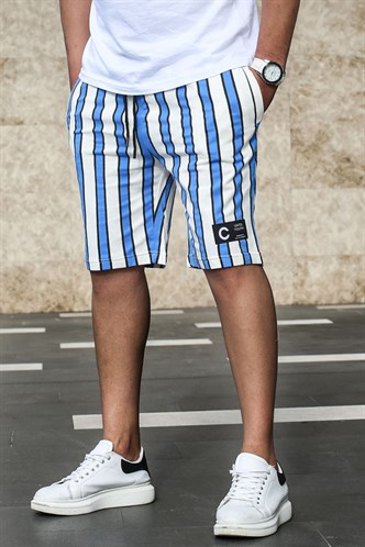 Madmext Çizgili Saks Günlük Şort 2915