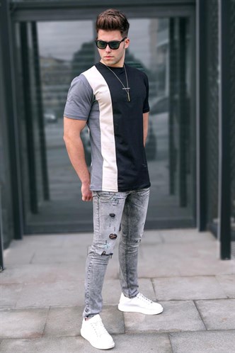 Madmext Çizgili Siyah T-Shirt 5370