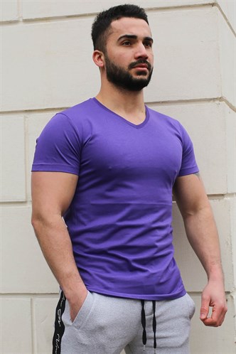 Madmext Düz Basic Mor Tişört 3005