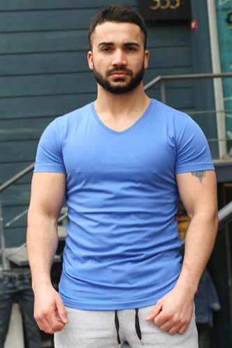 Madmext Düz Basic Saks Tişört 3005