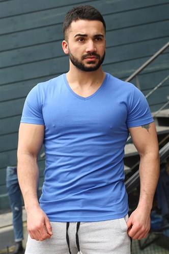 Madmext Düz Basic Saks Tişört 3005