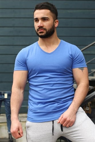 Madmext Düz Basic Saks Tişört 3005