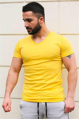Madmext Düz Basic Sarı Tişört 3005