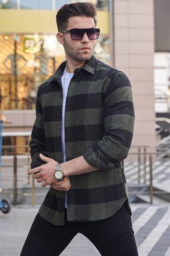 Madmext Ekoseli Haki Gömlek 4664