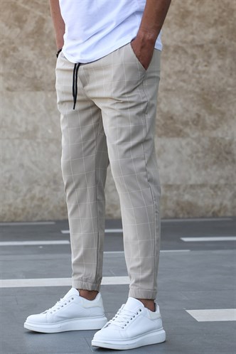 Madmext Ekoseli Bej Jogger Mad4081