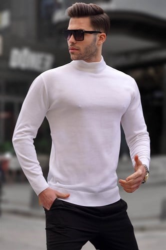 Madmext Ekru  Slim Fit Yarım Balıkçı Yaka Erkek Triko Kazak 6343