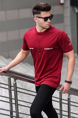 Madmext Erkek Baskılı Bordo Tişört 5395