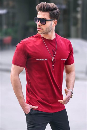 Madmext Erkek Baskılı Bordo Tişört 5395