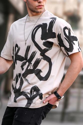 Madmext Men Designed Beige T-shirt 5811