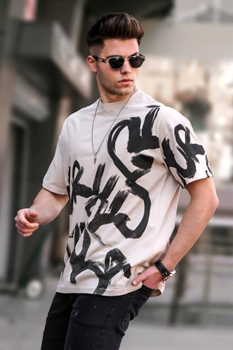 Madmext Men Designed Beige T-shirt 5811