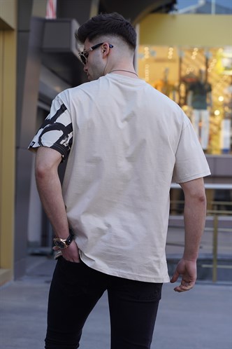 Madmext Men Designed Beige T-shirt 5811