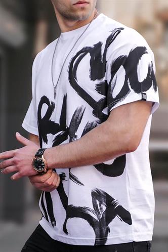 Madmext Men Designed White T-shirt 5811