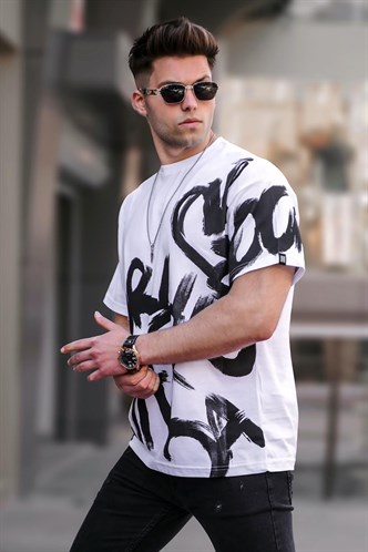 Madmext Men Designed White T-shirt 5811