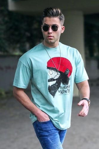Madmext Men Designed Almond Green T-shirt 5361