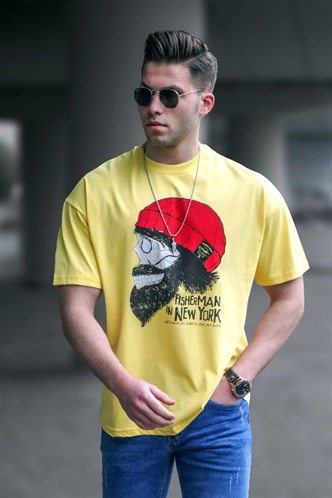 Madmext Men Designed Yellow T-shirt 5361