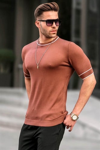 Madmext Men Knitwear Tile Brown T-shirt 5080