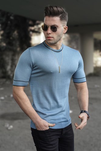 Madmext Men Knitwear Blue T-shirt 5080