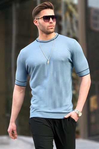 Madmext Men Knitwear Blue T-shirt 5080