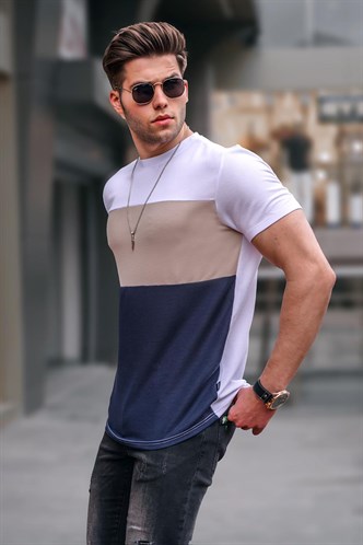 Madmext Men Color Blocked White T-shirt 5826