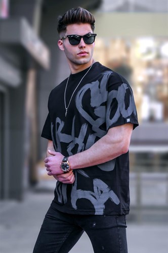 Madmext Men Designed Black T-shirt 5811