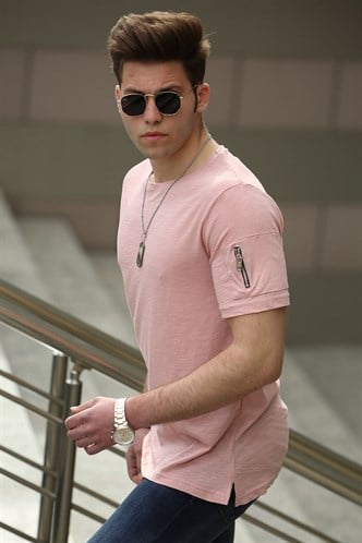 Madmext Fermuar Detaylı Pudra Tişört 4103