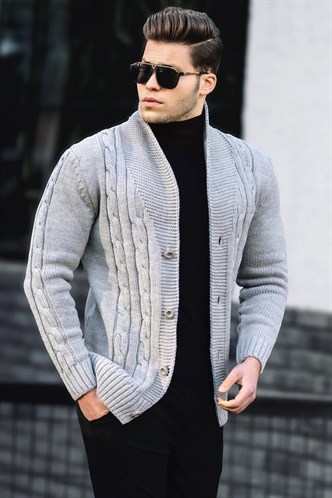 Madmext Gri Örgülü Hırka 9053