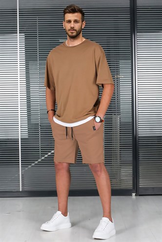 Madmext Kahverengi Oversize Erkek Şort Takımı 5668
