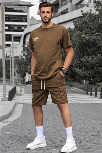 Madmext Kahverengi Oversize Erkek Şort Takımı 5391