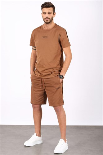 Madmext Kahverengi Oversize Erkek Şort Takımı 5376