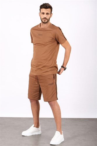 Madmext Kahverengi Oversize Erkek Şort Takımı 5376
