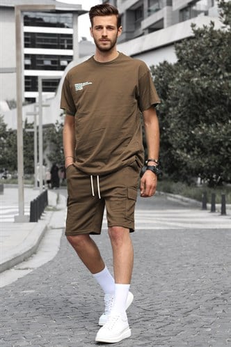 Madmext Kahverengi Oversize Erkek Şort Takımı 5391