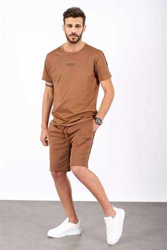 Madmext Kahverengi Oversize Erkek Şort Takımı 5376