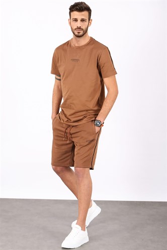 Madmext Kahverengi Oversize Erkek Şort Takımı 5376