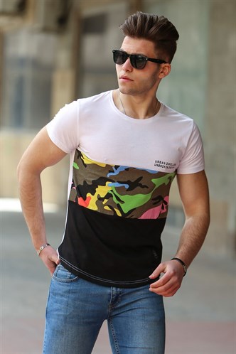 Madmext White Camouflage T-shirt for Men 3003
