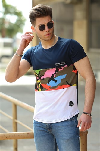 Madmext Navy Blue Camouflage T-shirt for Men 3003