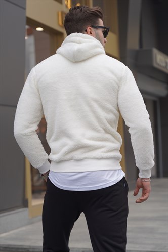Madmext Kapşonlu Peluş Sweatshirt Beyaz 4390