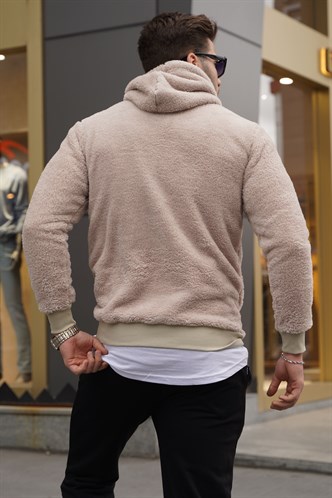 Madmext Kapşonlu Peluş Sweatshirt Camel 4390