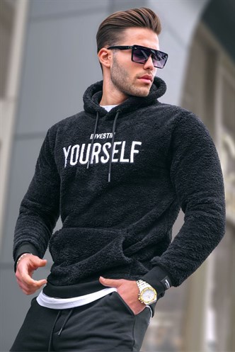 Madmext Kapşonlu Peluş Sweatshirt Siyah 4390