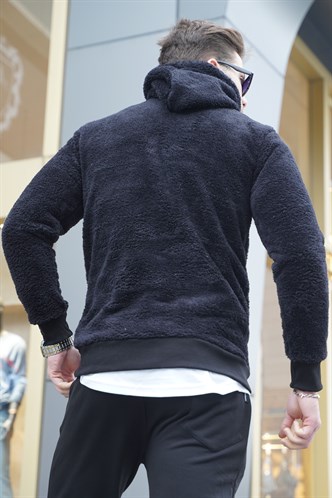 Madmext Kapşonlu Peluş Sweatshirt Siyah 4390