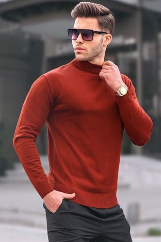 Madmext Kiremit Slim Fit Yarım Balıkçı Yaka Erkek Triko Kazak 6343