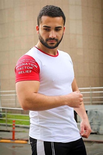 Madmext Kol Baskılı Beyaz Tişört 4021